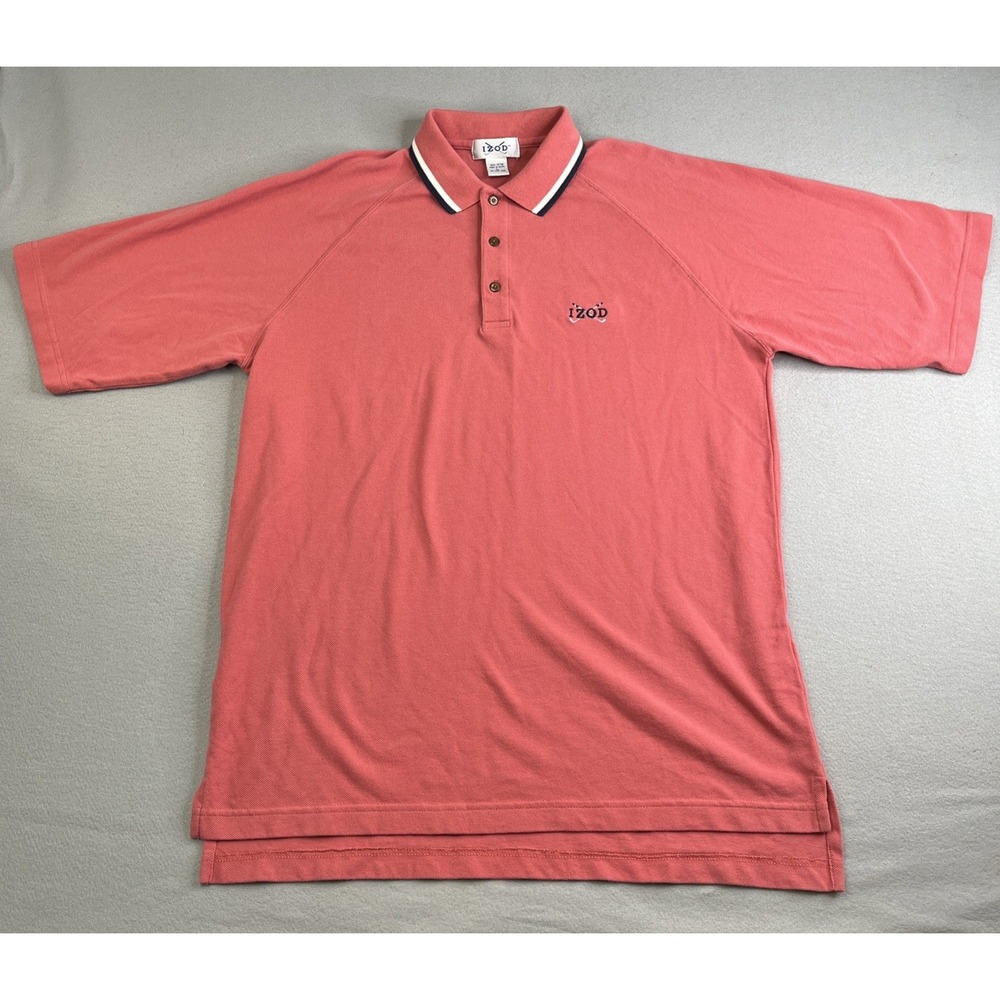 Izod Men's Large Golf Themed Polo Pink Casual 100% Cotton
